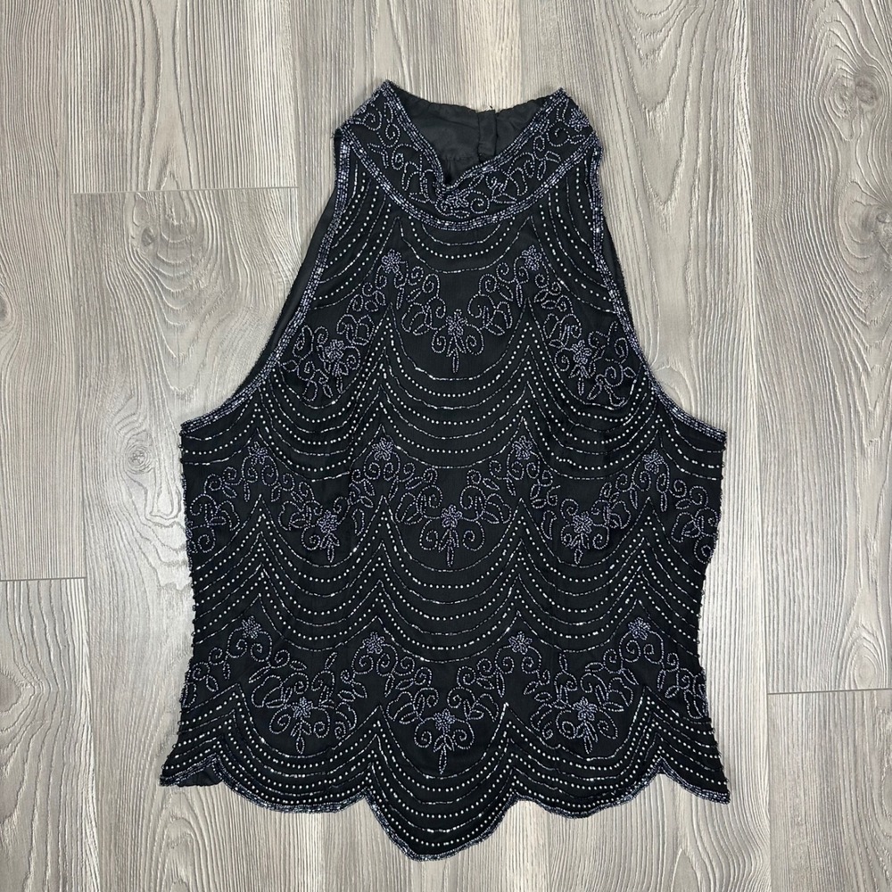 Vintage Papell Boutique Evening Beaded Halter Neck Top - SIZE XL Glam Party